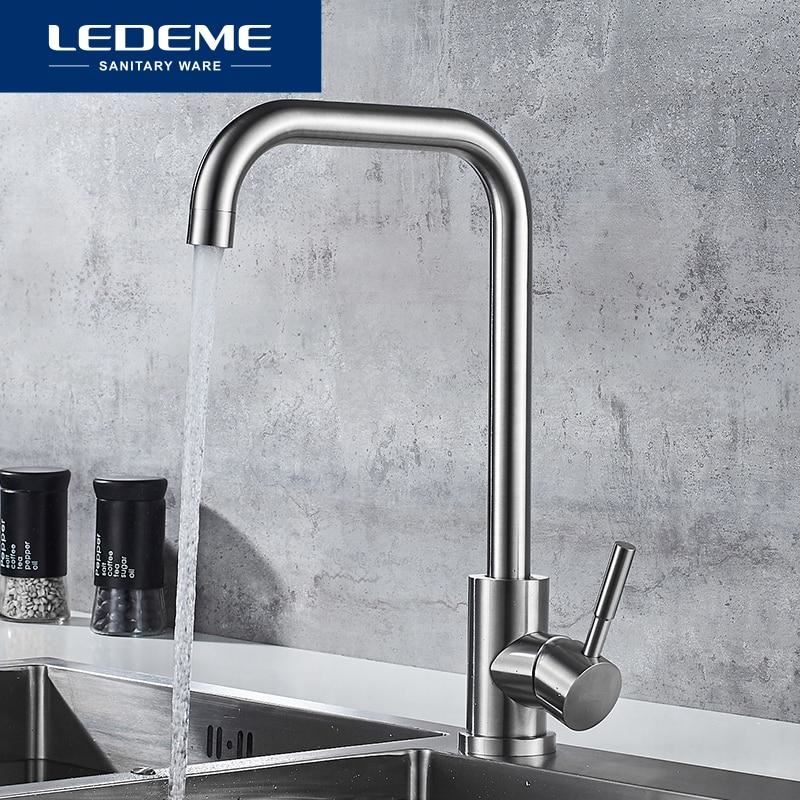 LEDEME Kitchen Faucet Stainless Steel Single Handle Single Hole Tap Brushed Kitc