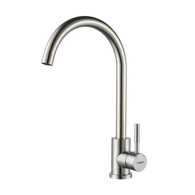 LEDEME Kitchen Faucet Stainless Steel Single Handle Single Hole Tap Brushed Kitc