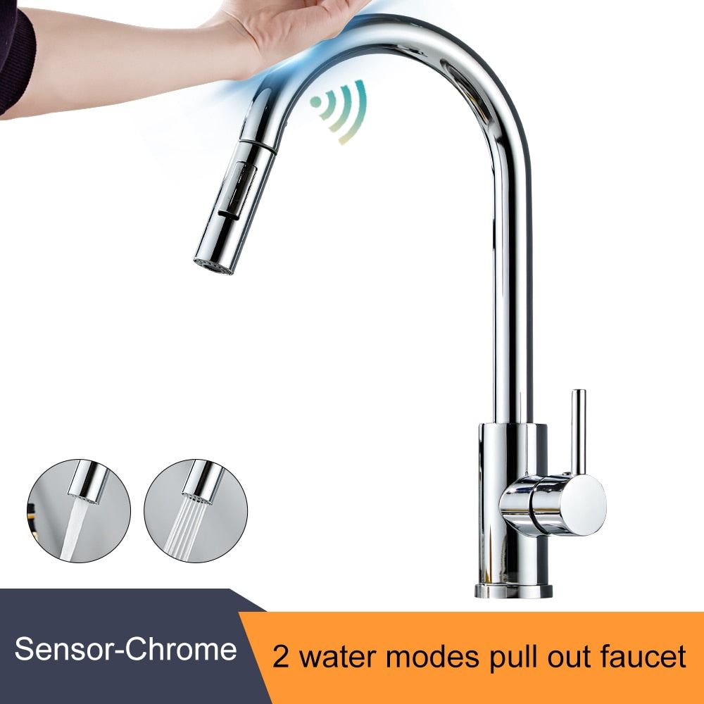 MOLI Smart Touchless Kitchen Faucets Crane Pull Out Chrome/Black Tap For Kitchen