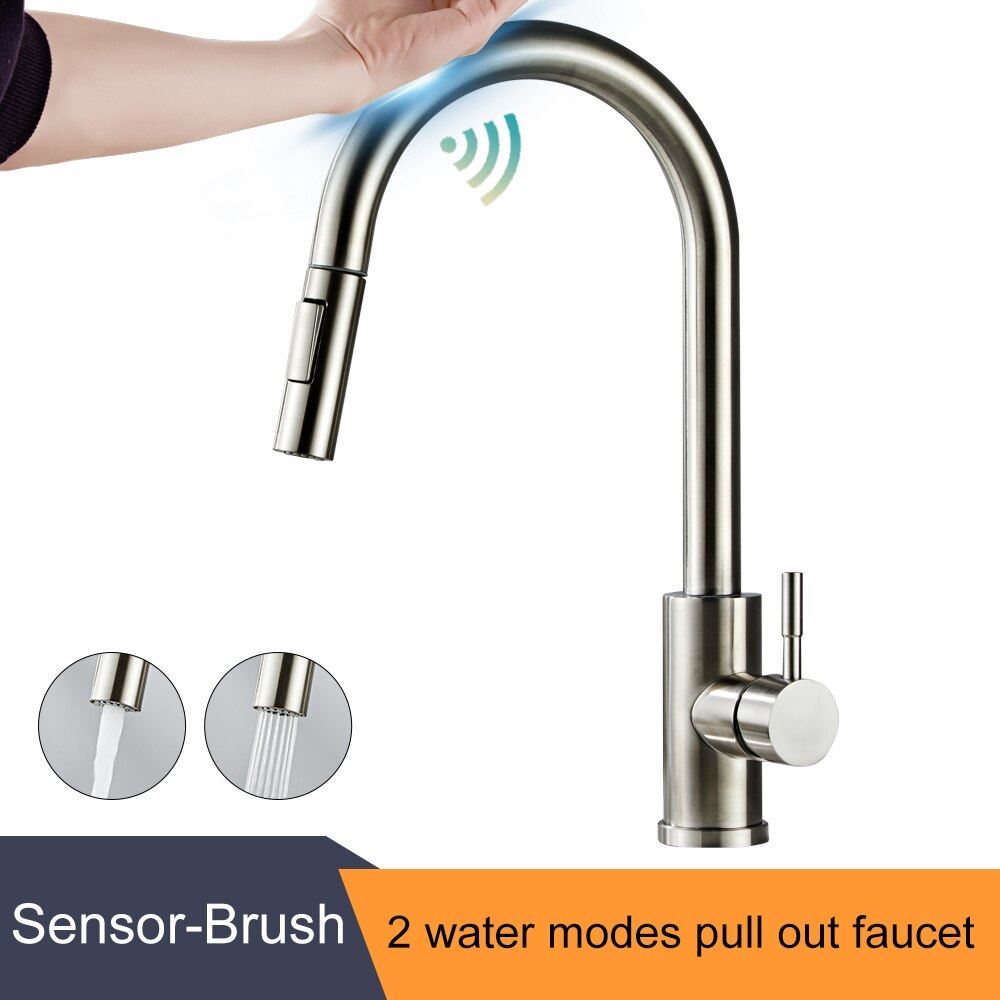 MOLI Smart Touchless Kitchen Faucets Crane Pull Out Chrome/Black Tap For Kitchen