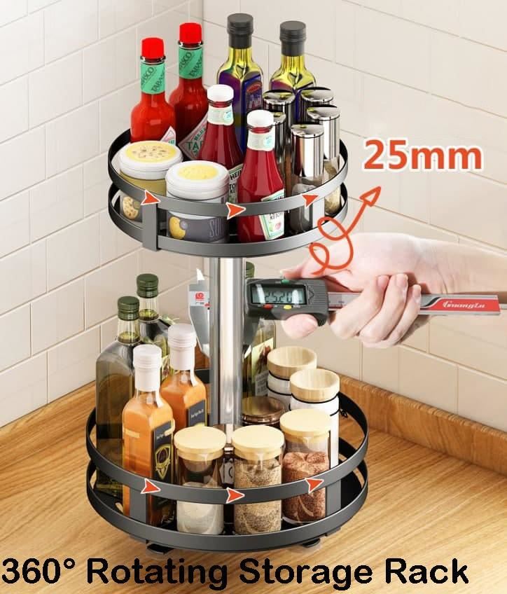 Spice Lazy Susan 2 Tier Black 360 Degree Rotatable Spice Rack Steel Kitchen Cabi