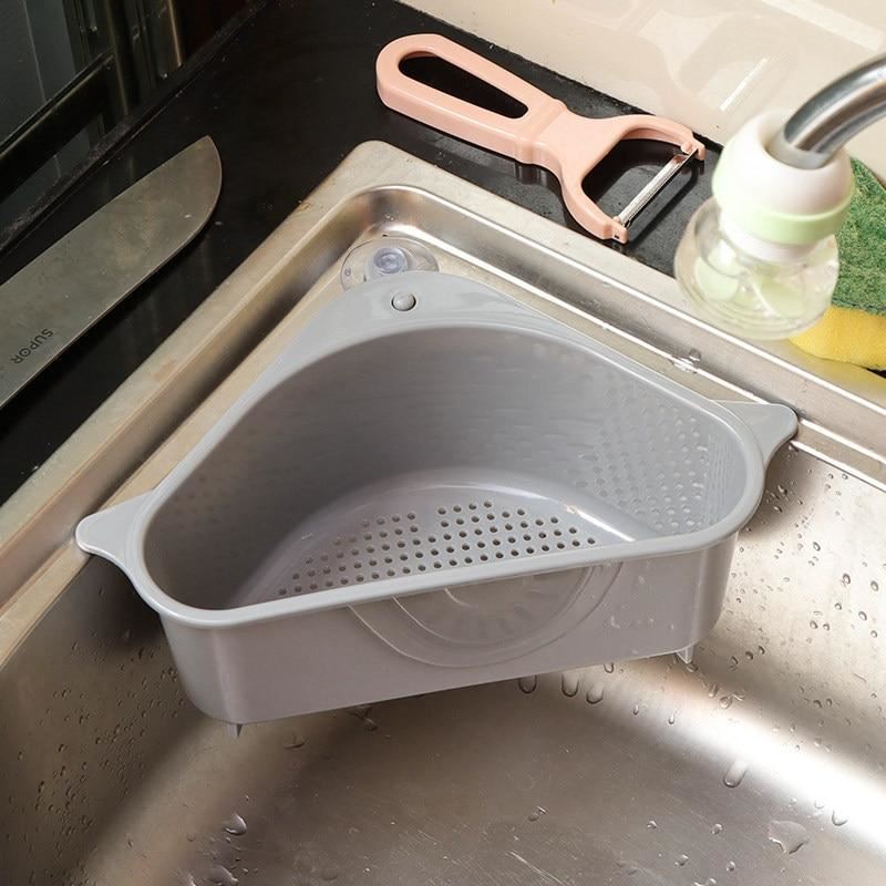 Kitchen Triangular Sink Strainer Drain Fruit Vegetable Drainer Sponge Rack Stora