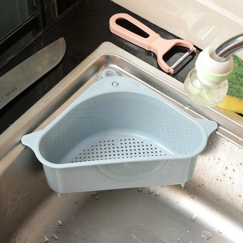 Kitchen Triangular Sink Strainer Drain Fruit Vegetable Drainer Sponge Rack Stora