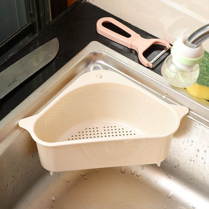 Kitchen Triangular Sink Strainer Drain Fruit Vegetable Drainer Sponge Rack Stora