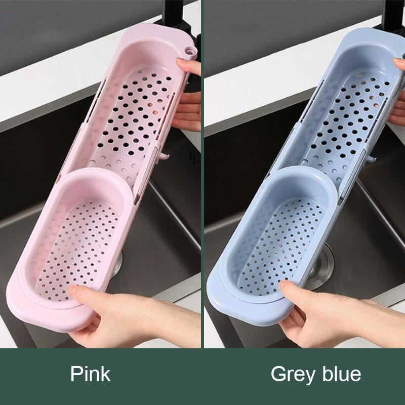 New Telescopic Sink Rack Holder Expandable Storage Drain Basket Kitchen Househol
