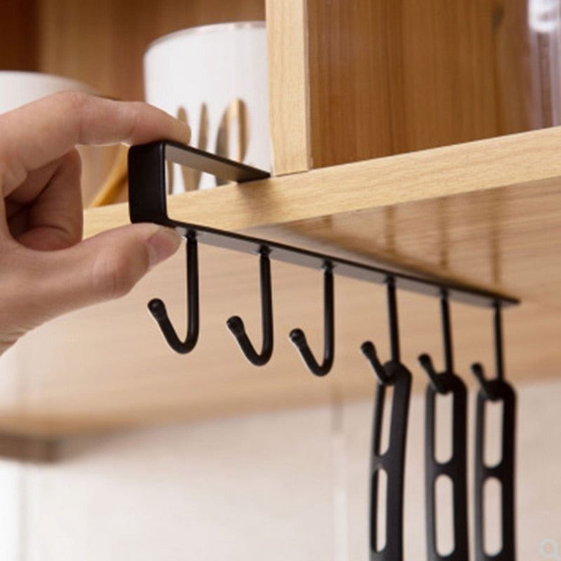 Kitchen Storage Rack Cupboard Shelf Hanging Hook Organizer Closet Clothes Glass