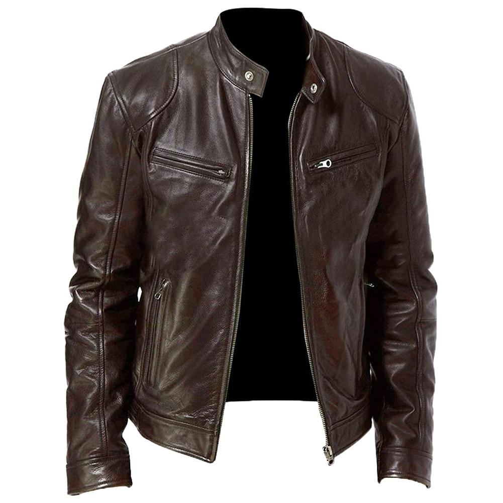 2021Hot Men's Leather Jackets Autumn Casual Artificial Leather Jacket Biker Lea