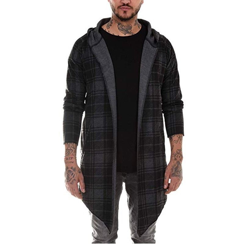 long coat men gothic trench coat men cardigan slim long cloak hooded Knitted pla