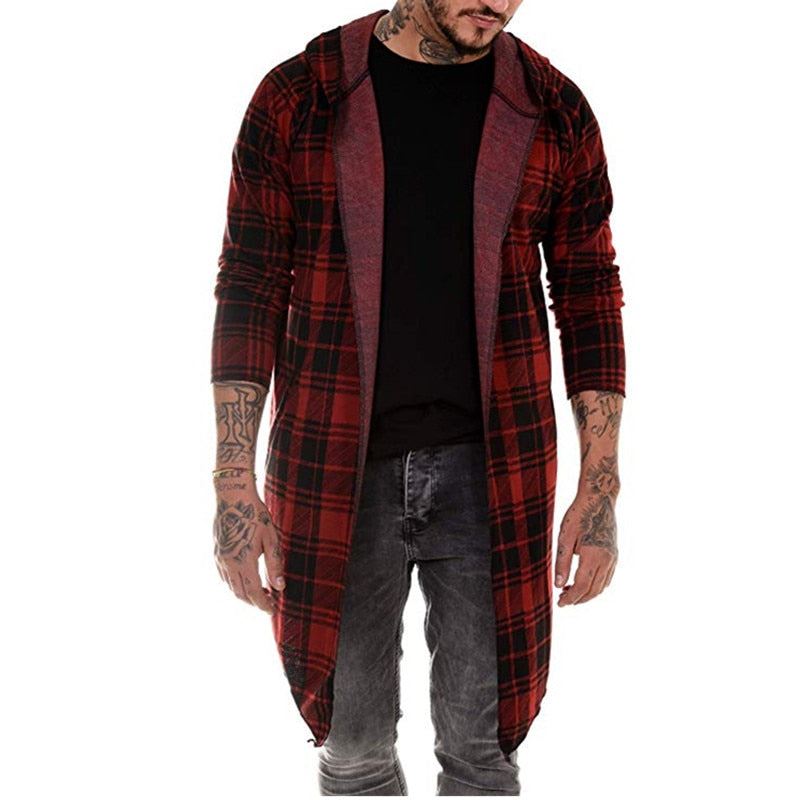 long coat men gothic trench coat men cardigan slim long cloak hooded Knitted pla