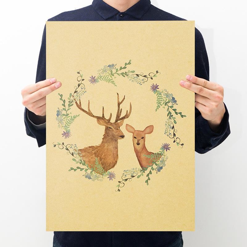 Nordic style fawn kraft paper poster home decoration painting wall sticker room