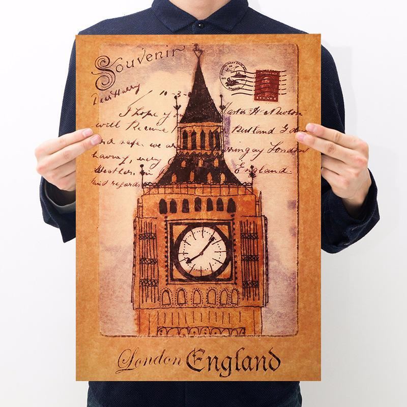 Room decoration architecture big ben poster kraft paper retro poster bar cafe de