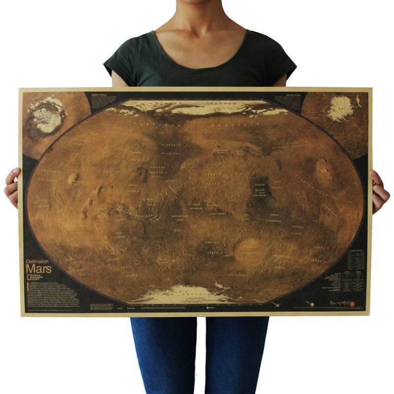 Mars map Kraft Paper Poster Home Room Decoration Bedroom wall art Painting Core