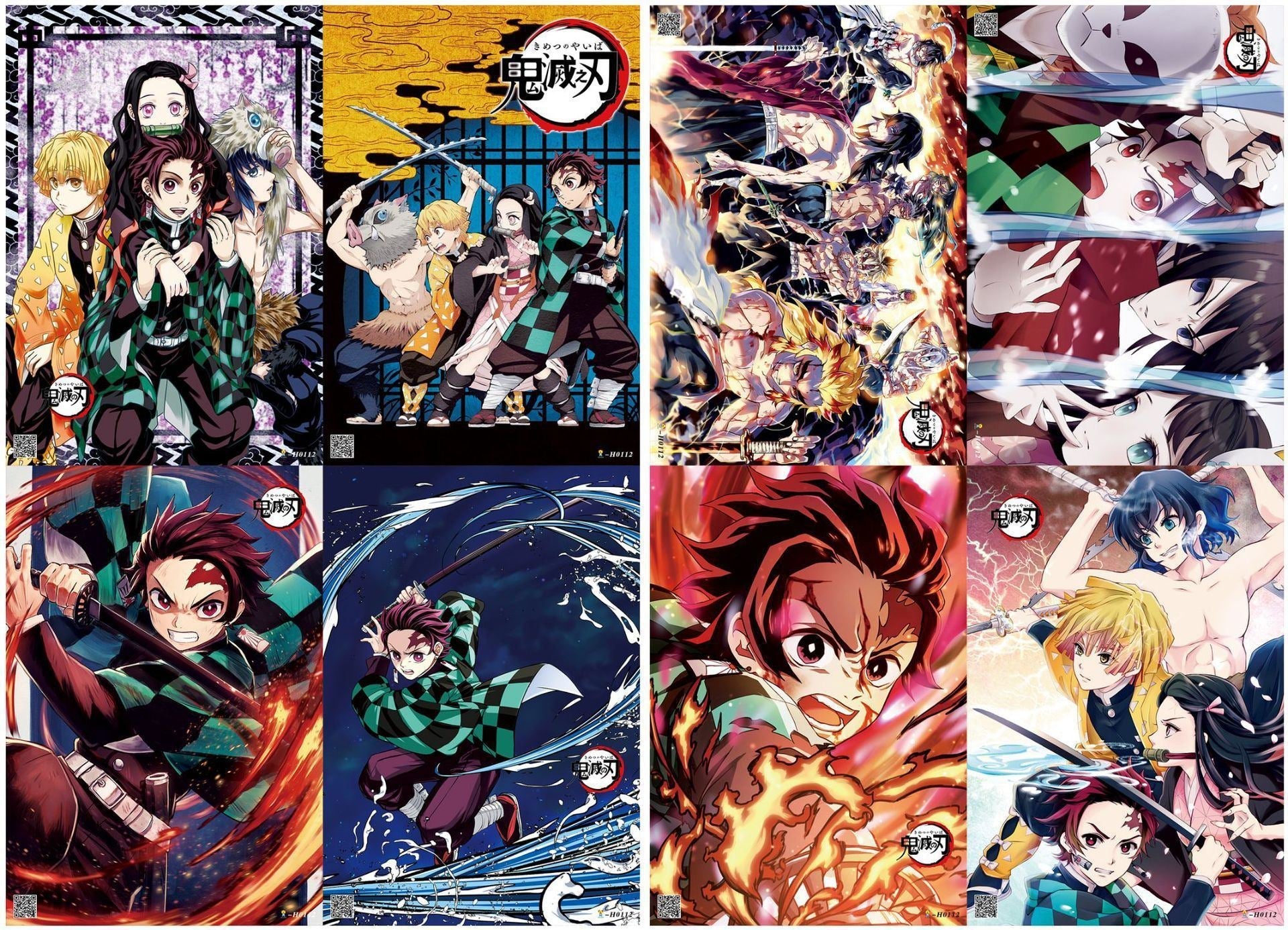 Anime Demon Slayer Series Suit Eight poster Home Decoration Wall Kraft Paper Print