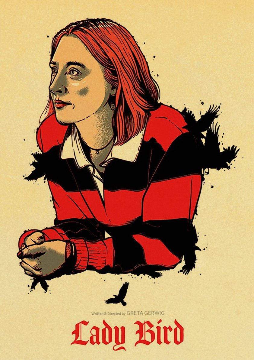 Lady Bird Movie Poster Greta-Gerwig-Film-Saoirse-Rona Vintage Posters and Prints 12x16