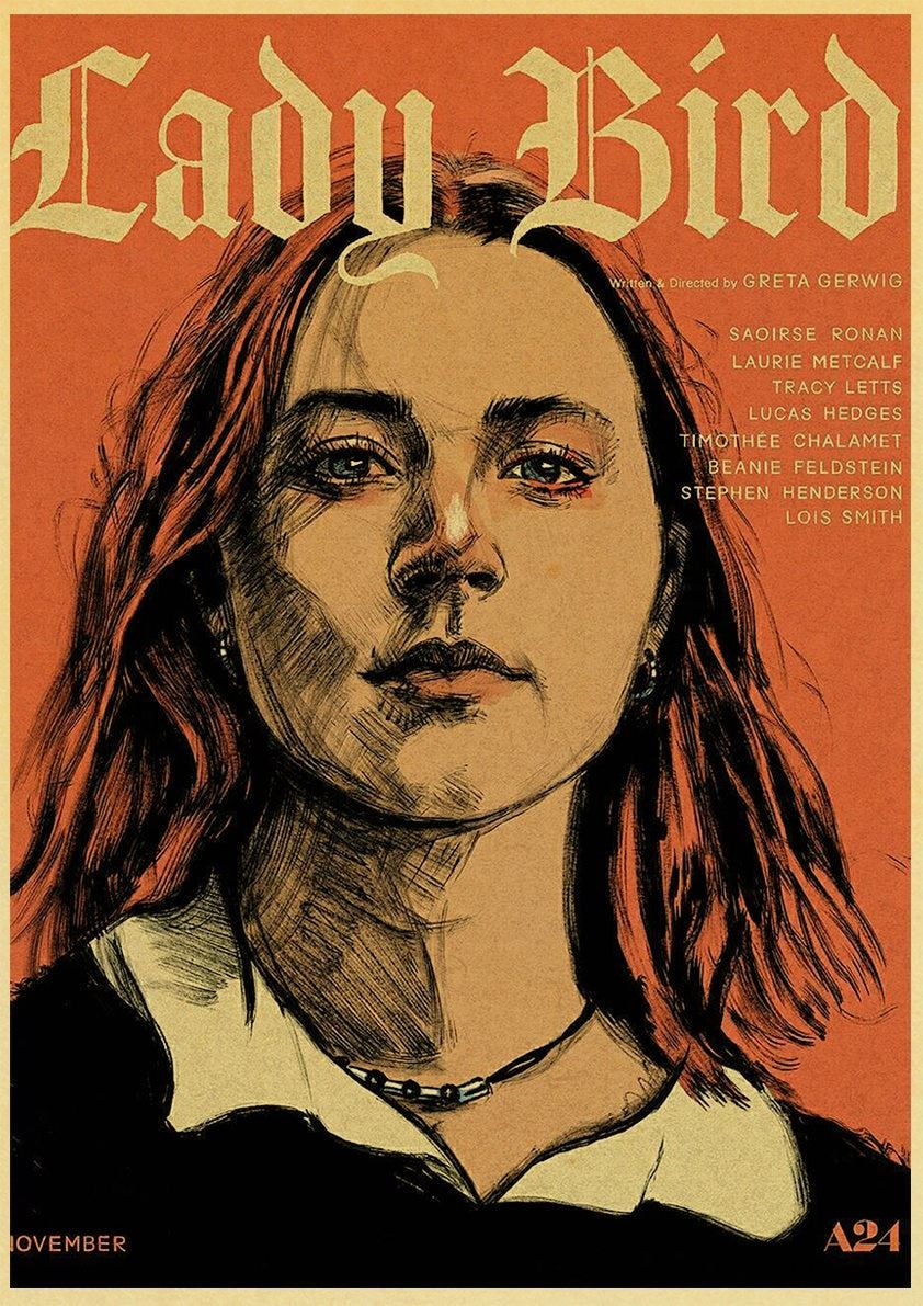 Lady Bird Movie Poster Greta-Gerwig-Film-Saoirse-Rona Vintage Posters and Prints 12x16