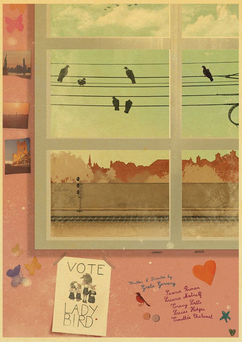 Lady Bird Movie Poster Greta-Gerwig-Film-Saoirse-Rona Vintage Posters and Prints 12x16