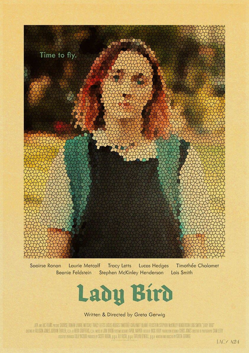 Lady Bird Movie Poster Greta-Gerwig-Film-Saoirse-Rona Vintage Posters and Prints 12x16