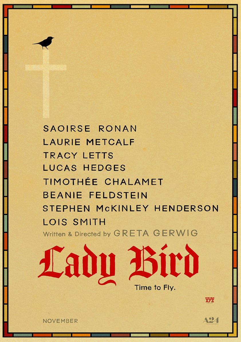 Lady Bird Movie Poster Greta-Gerwig-Film-Saoirse-Rona Vintage Posters and Prints 12x16