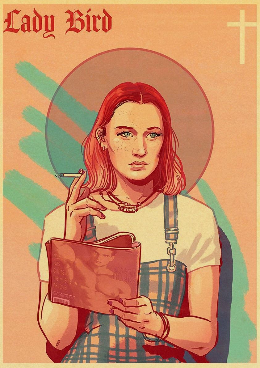 Lady Bird Movie Poster Greta-Gerwig-Film-Saoirse-Rona Vintage Posters and Prints 12x16