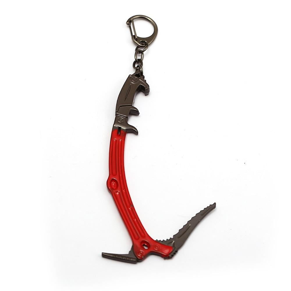 Laura Pickaxe Ice Axe Keychain Movie Game Jewelry Tomb Raider Red Pendnats Chave