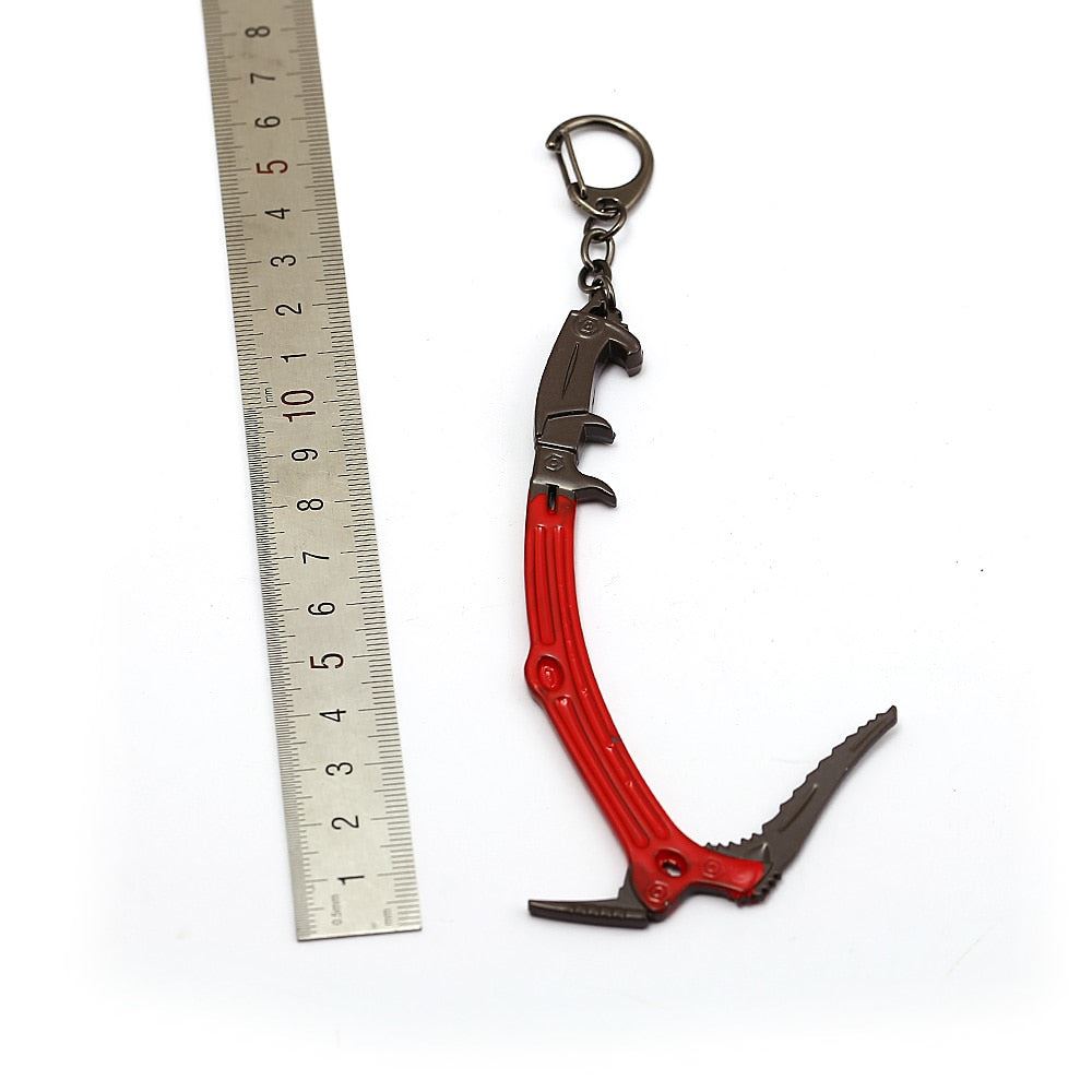 Laura Pickaxe Ice Axe Keychain Movie Game Jewelry Tomb Raider Red Pendnats Chave