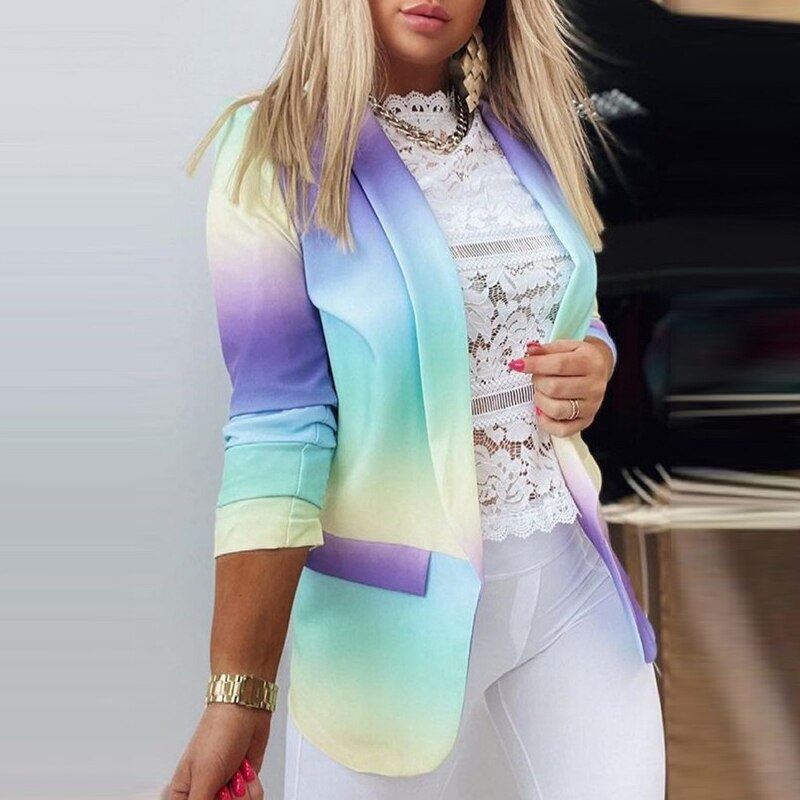 New Design 2021 Colorful Printed Notched Collar Cardigan Autumn Spring Women Ele