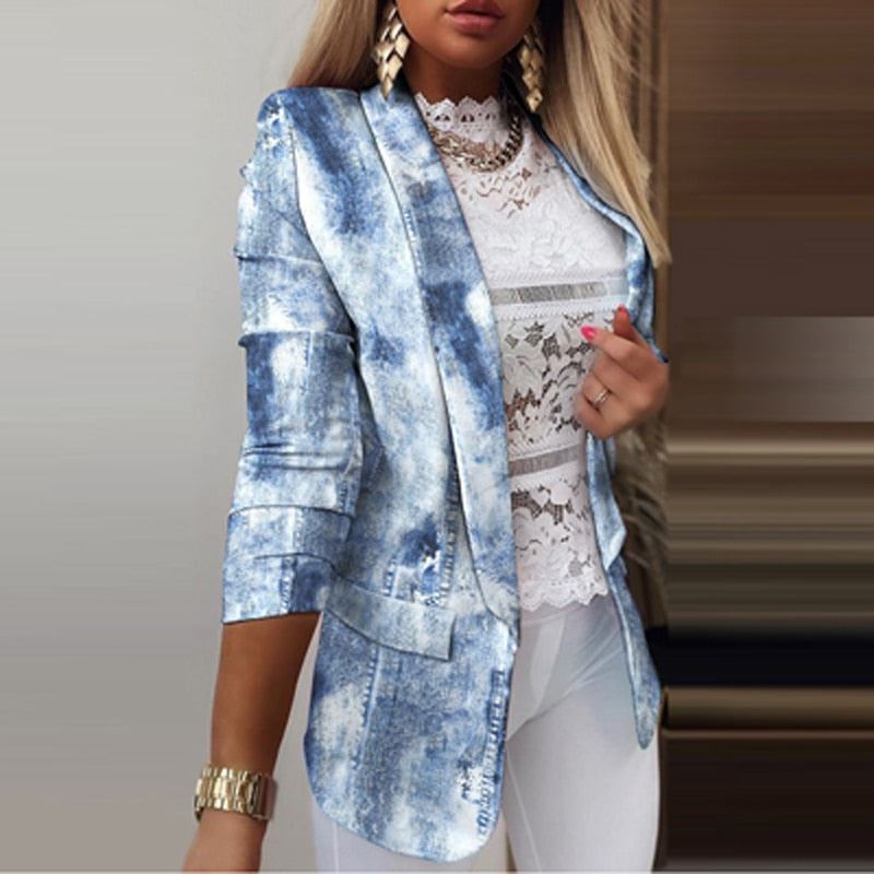 New Design 2021 Colorful Printed Notched Collar Cardigan Autumn Spring Women Ele