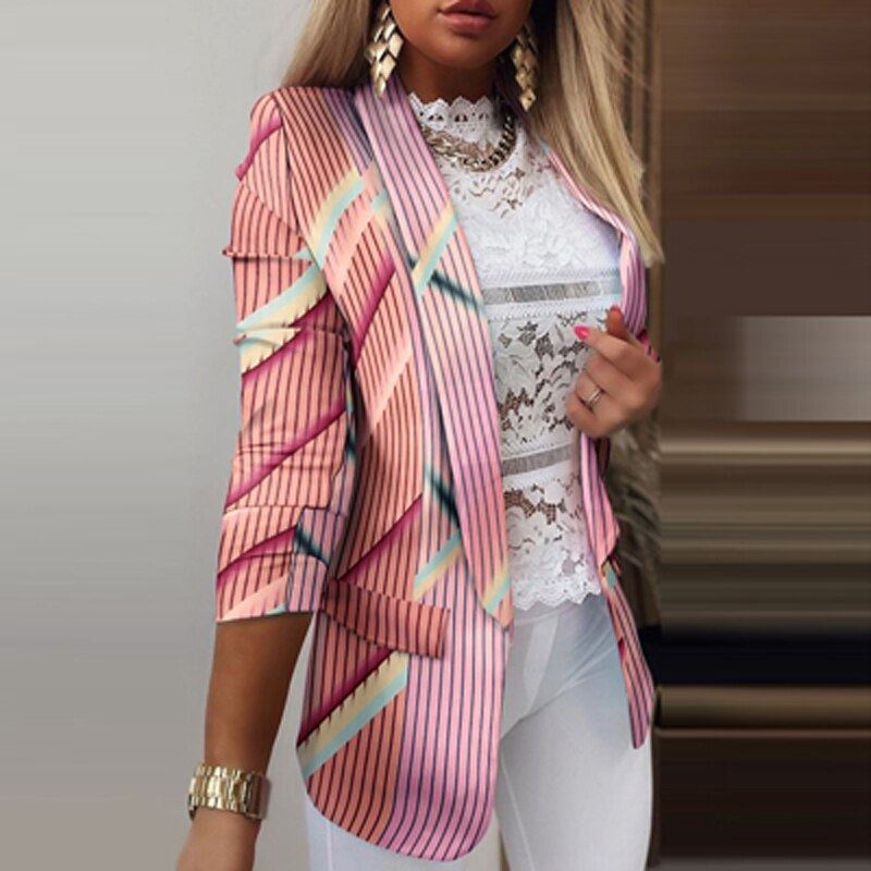 New Design 2021 Colorful Printed Notched Collar Cardigan Autumn Spring Women Ele