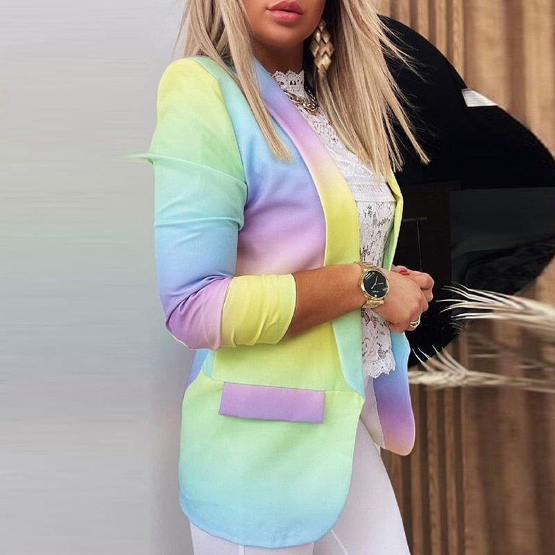 New Design 2021 Colorful Printed Notched Collar Cardigan Autumn Spring Women Ele