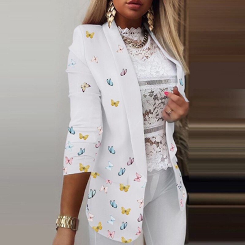 New Design 2021 Colorful Printed Notched Collar Cardigan Autumn Spring Women Ele