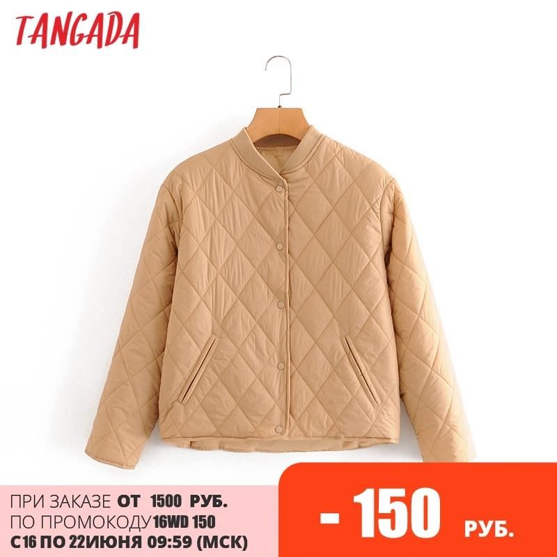 Tangada 2020 Autumn Women Solid Oversize Thin Parkas Cotton Jacket Long Sleeve F