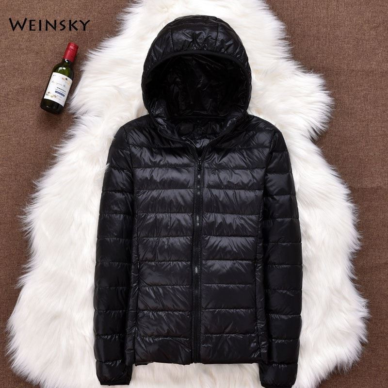 Winter Women Ultralight Thin Down Jacket White Duck Down Hooded Jackets Long