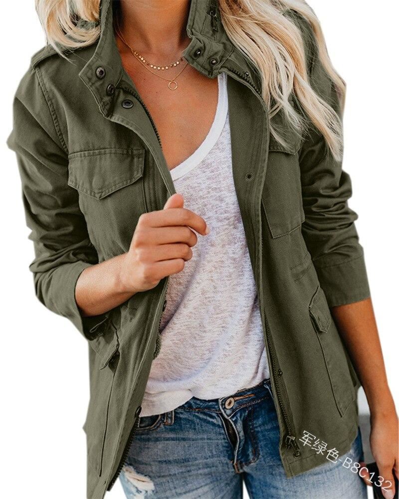 Women's Spring Jacket Zip Up Coat Outerwear Female Streetwear Autumn Coat Stand