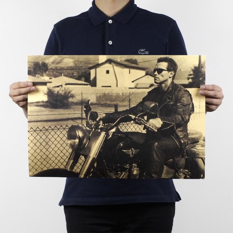 Movie Terminator Arnold Schwarzenegger Motorcycle Kraft Poster Home Decoration Print