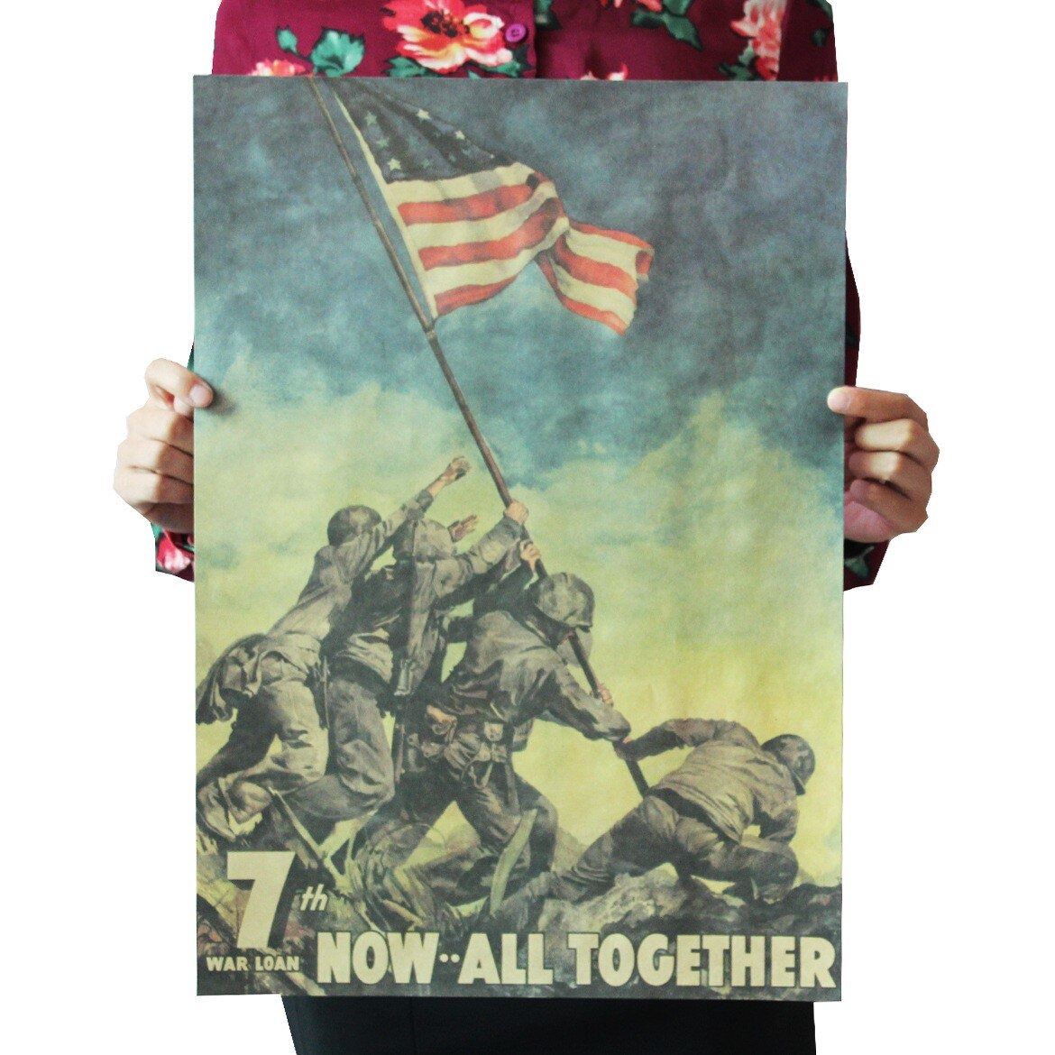 Raising the Flag on Iwo Jima Kraft Paper Poster Home Room Decoration Painting 50