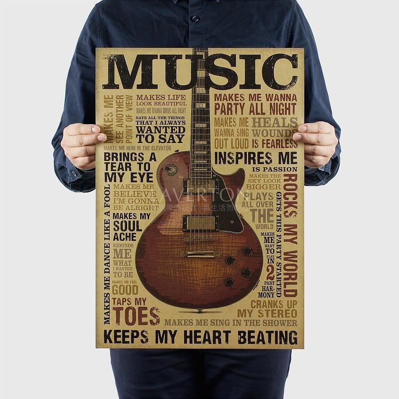 Music guitar classic nostalgic retro kraft paper poster decorative painting core