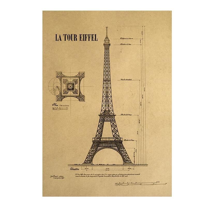 Paris Eiffel Tower room decoration kraft paper retro poster western restaurant