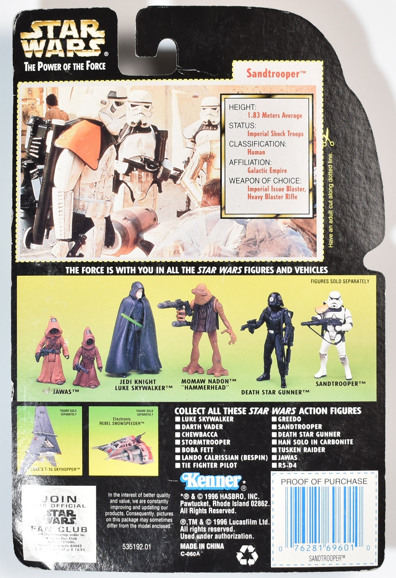 Star Wars Power of the Force Green Card Sand Trooper Heavy Blaster Rifle 1997 Ha