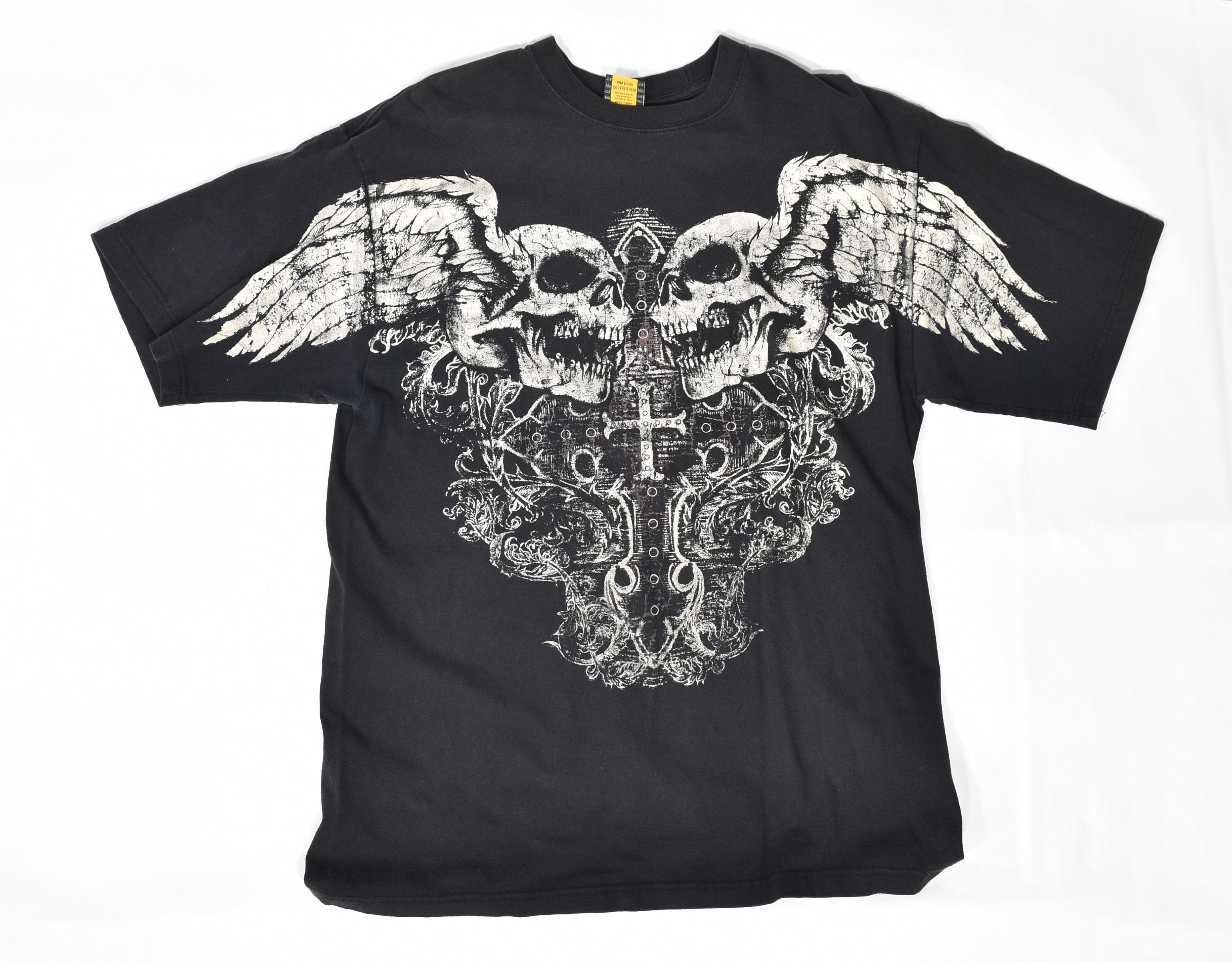 Lusso T shirt Black Skull Themed Vintage t shirt mens XL Used