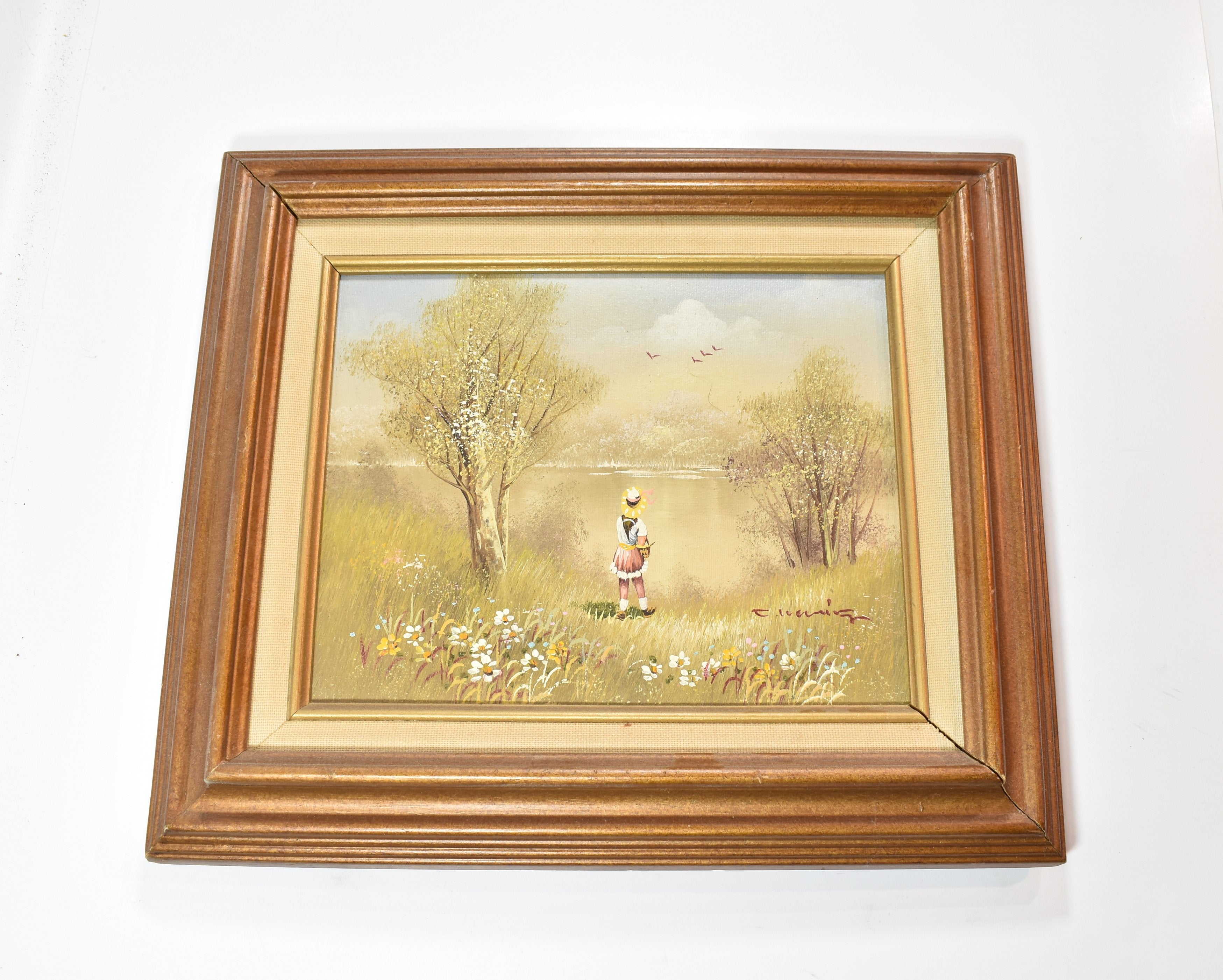 Original canvas Art Framed wood Vintage Artwork hand painted 8 x 10 canvas