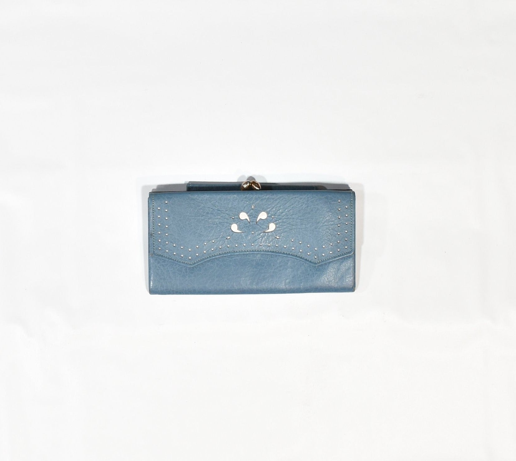 Blue Wallet Female Vintage Purse Unknown maker used 6 inch
