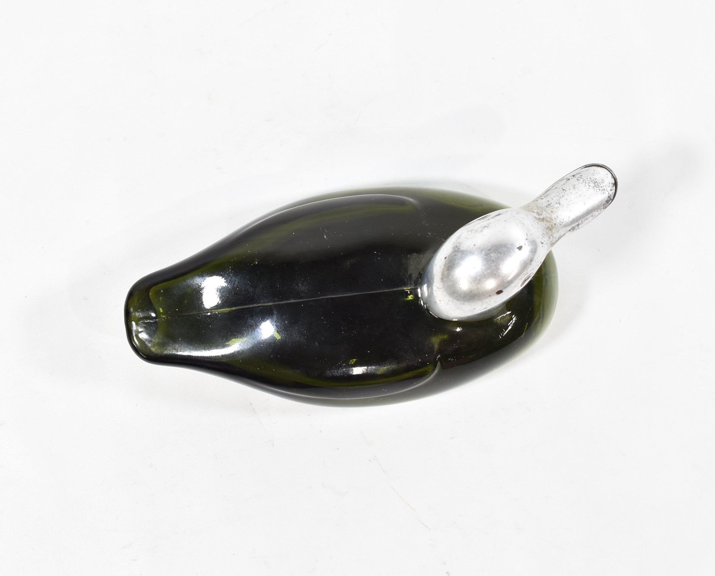 Avon Bottle Glass Duck Bottle Vintage Silver & Green