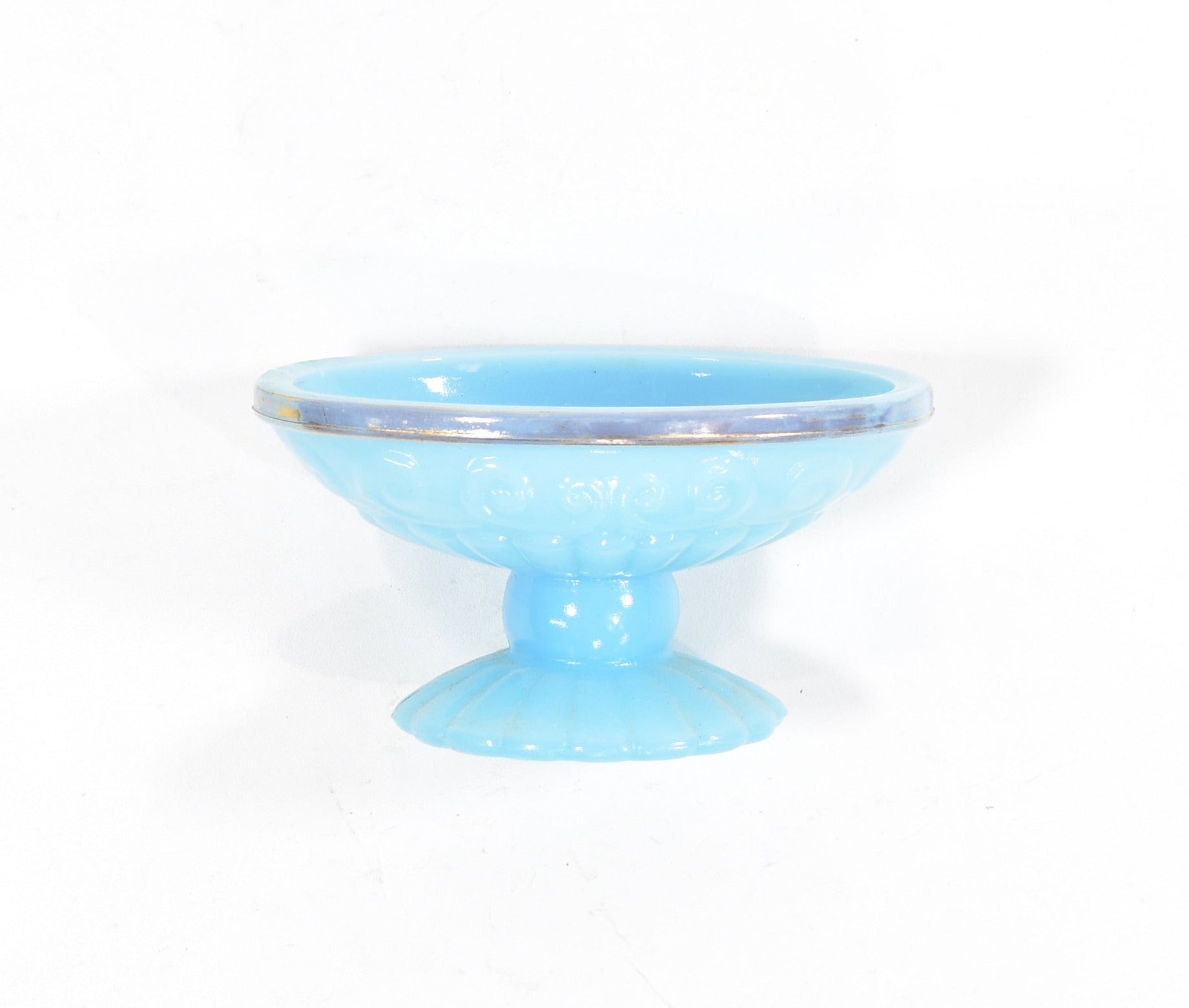 Vintage Avon Soap Pedestal Footed Dish Bowl Bristol Blue 4” in Silver Trim