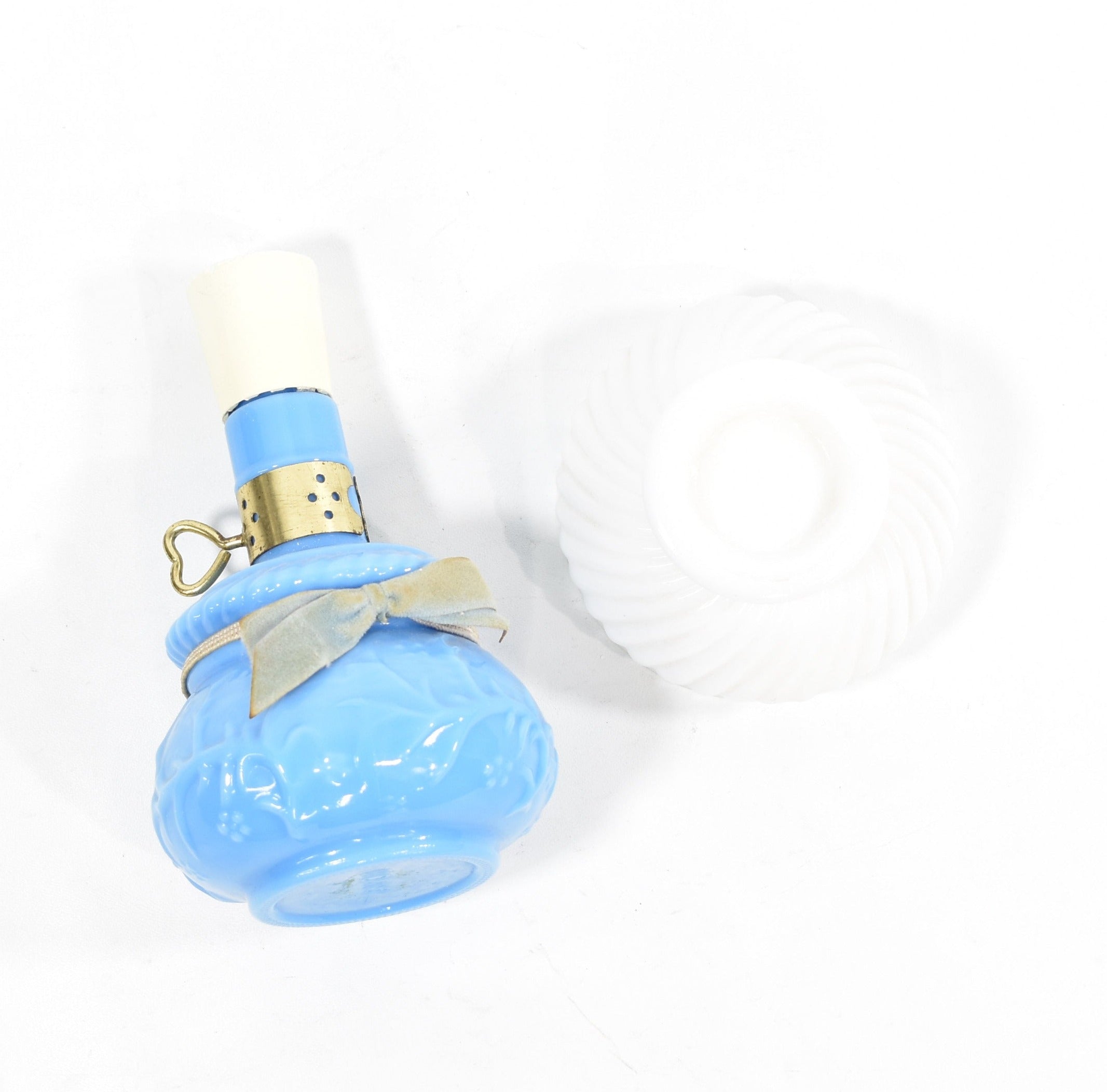 Vintage Avon Courting Lamp Blue Glass White Milk Glass Shade Full