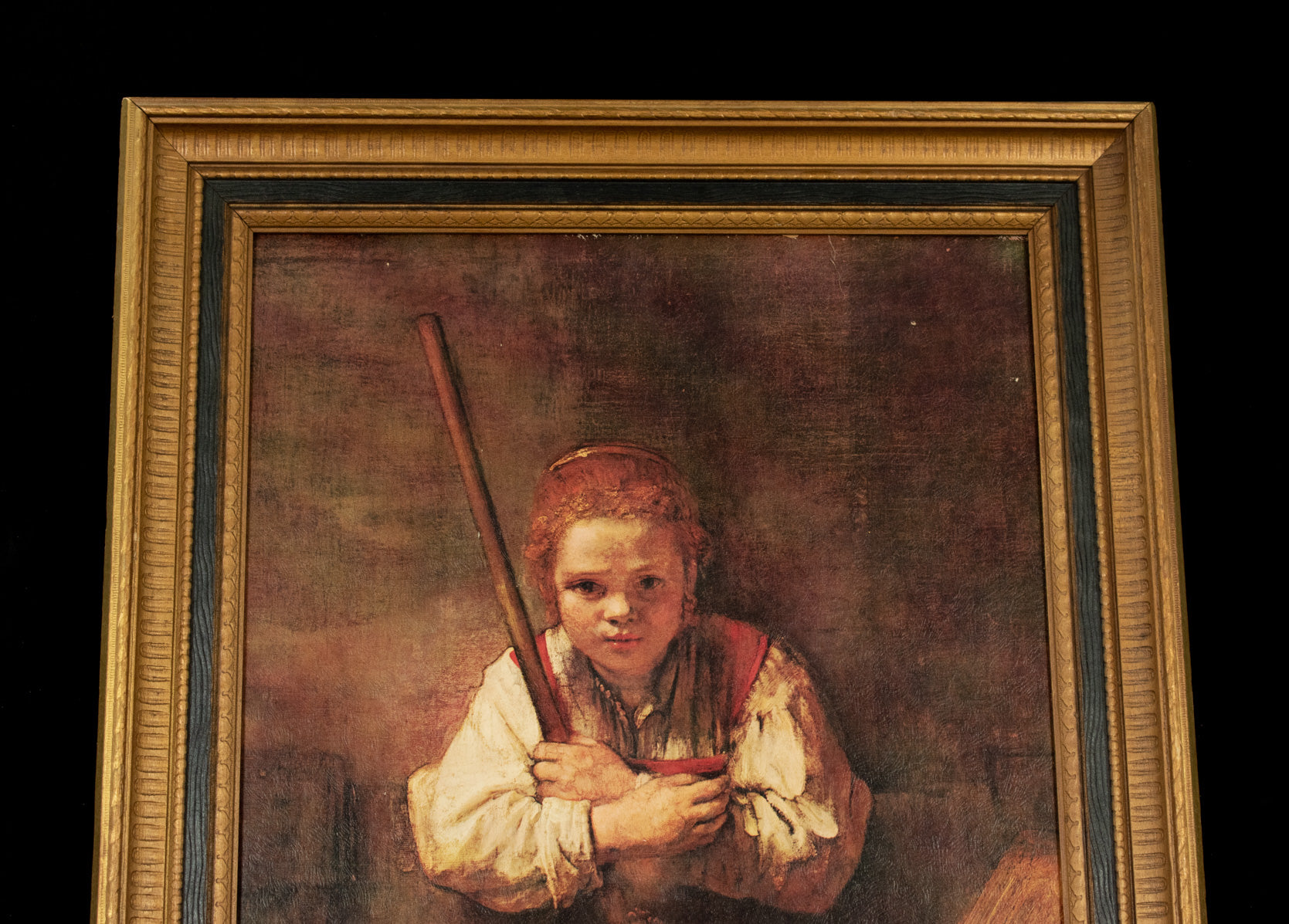 A Girl with a Broom 1651 Reprint Framed 23x29 Signed and Dated