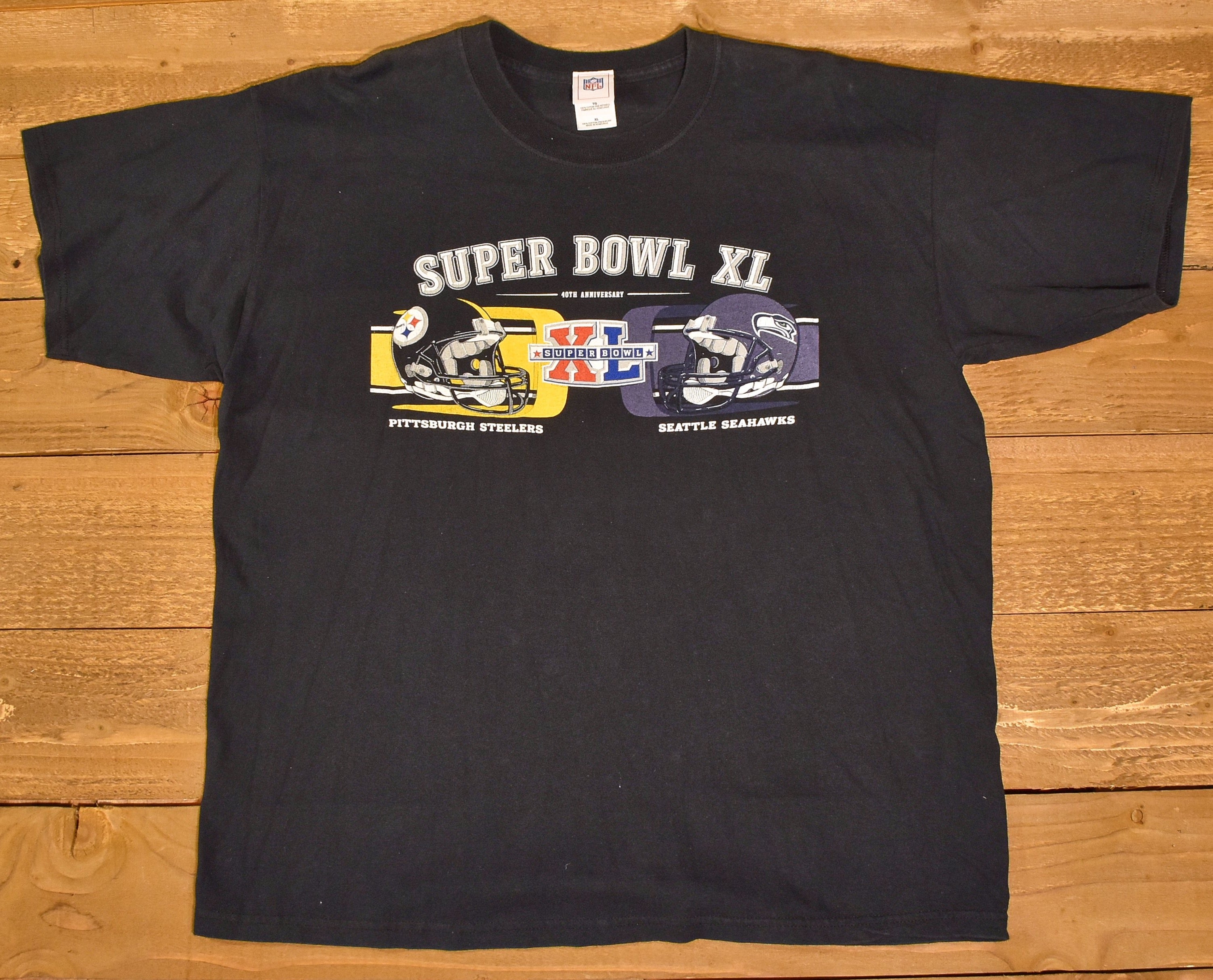 Steelers Vs Seahawks mens t-shirt XL NFL Super bowl XL Used black tee