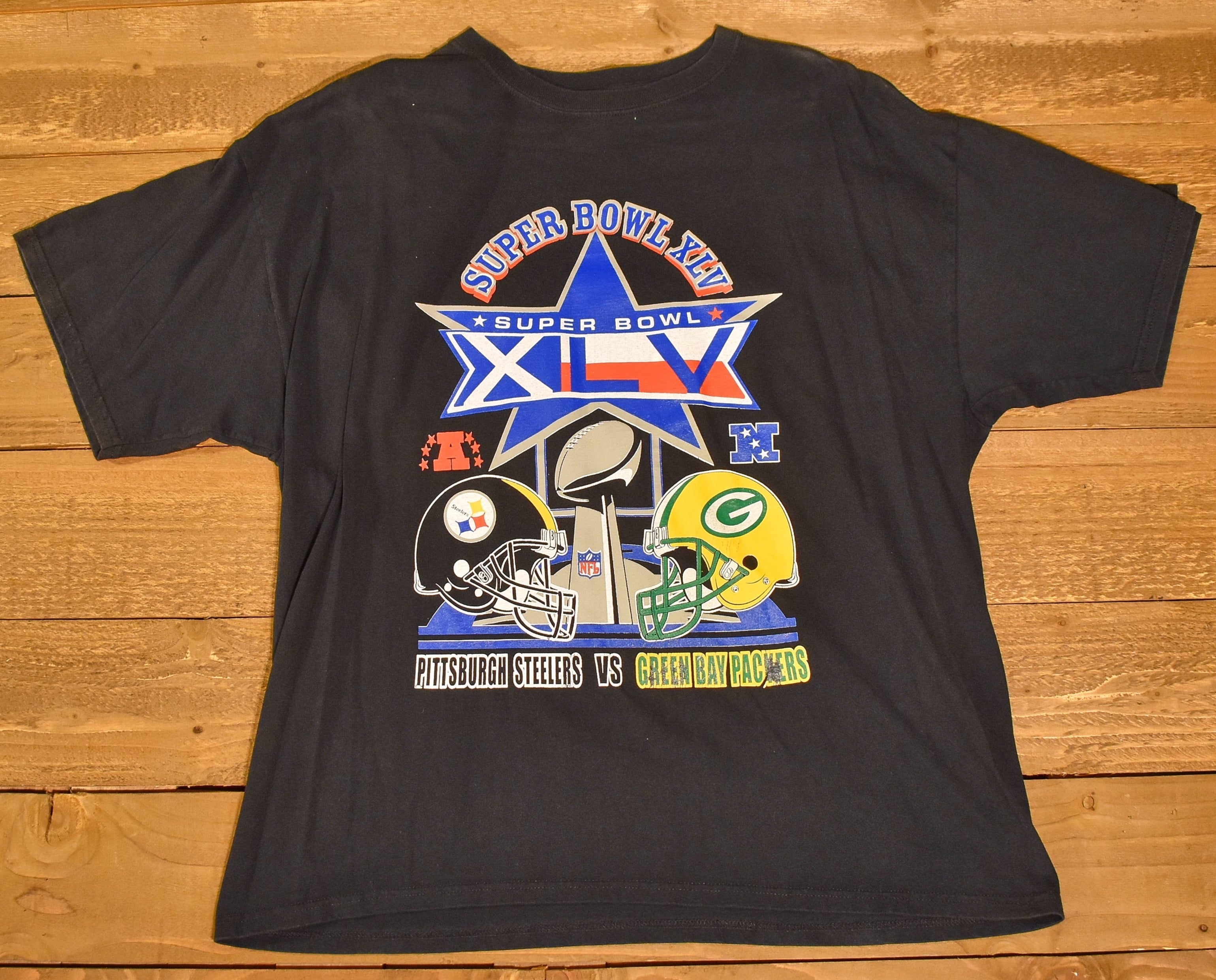 Steelers vs packers mens t shirt 2 XL Super Bowl XLV Shirt used