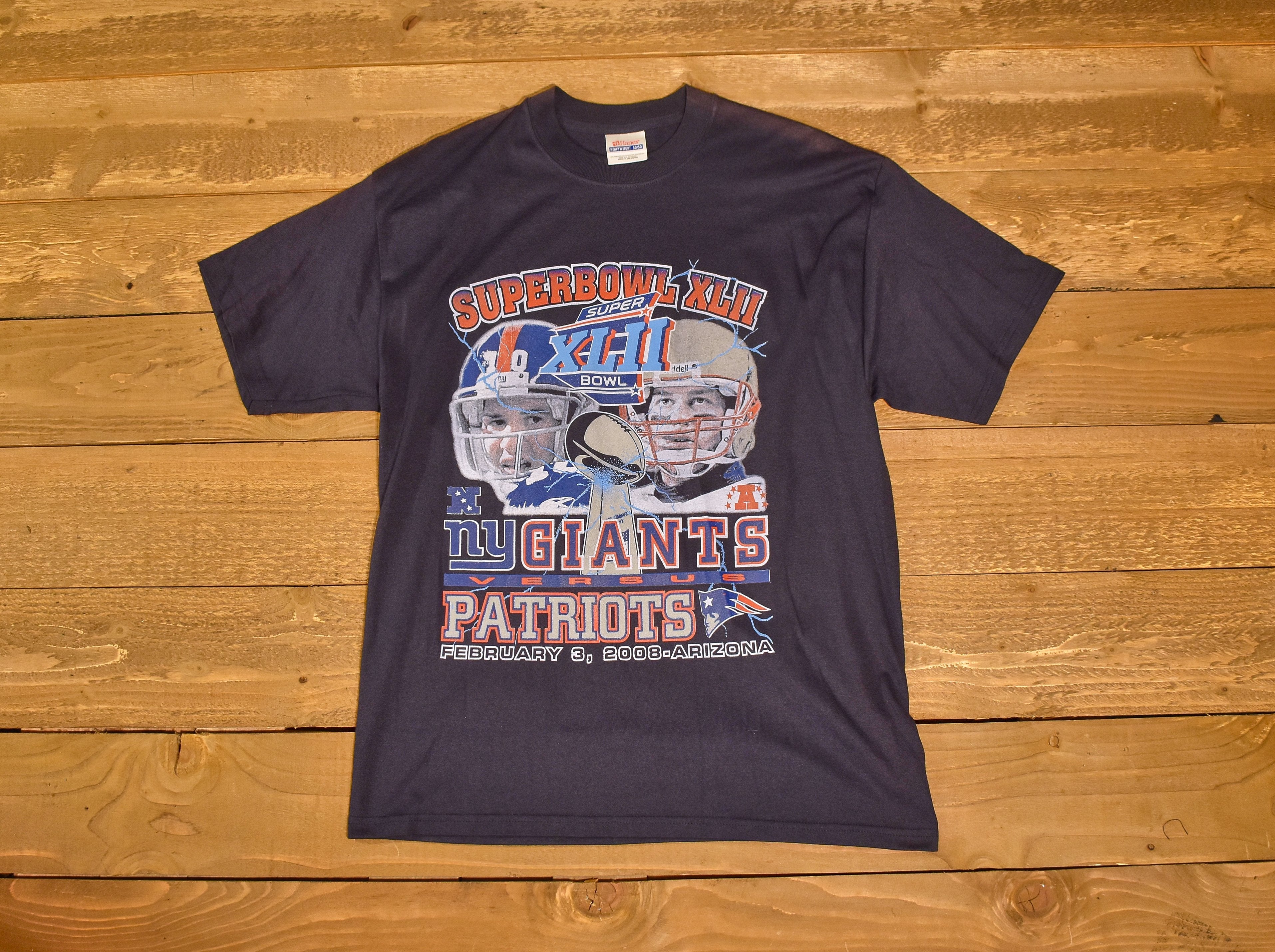 Ny Giants Vs Patriots Mens t shirt Large Super Bowl XLII Tee Used 2008