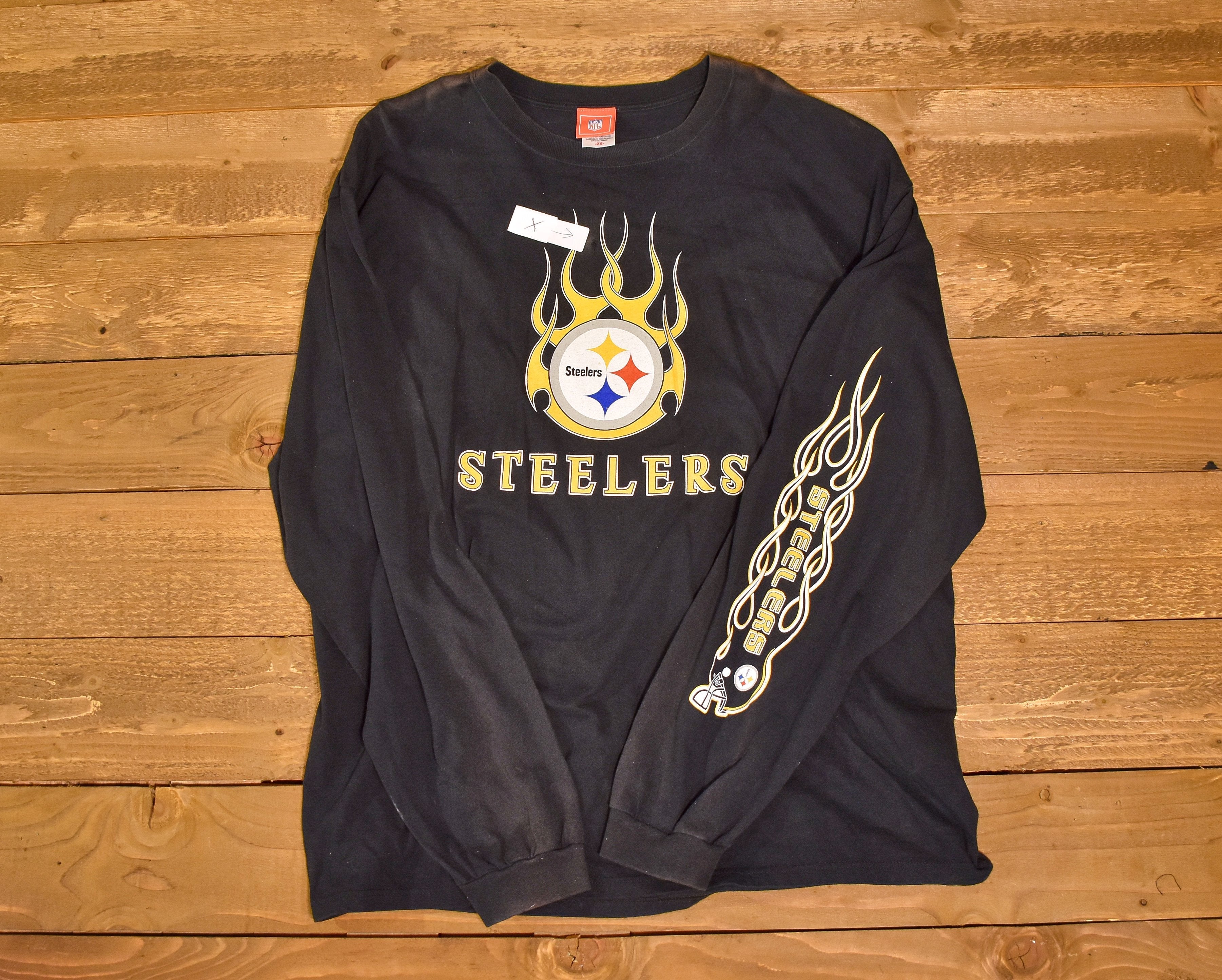 Mens long sleeve steelers Football shirt 2XL NFL used black long sleeve Hole