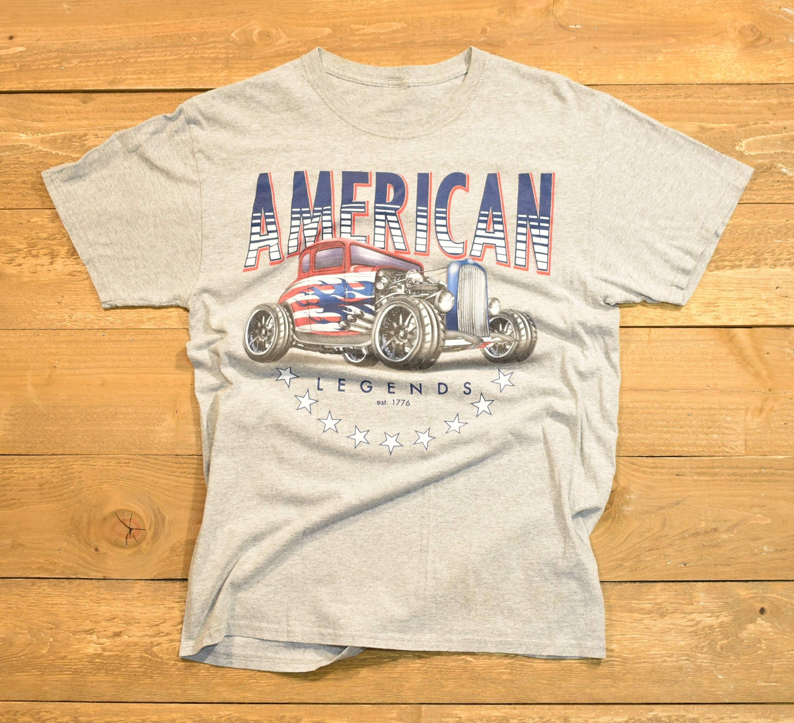 American legends 1776 gray men's hot rod T-shirt large used